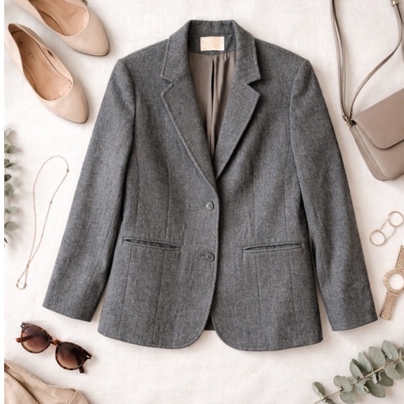 Pendleton Jackets & Blazers - Vintage Pendleton Gray Wool Blazer Jacket Womens Size 16 100% Virgin Wool USA